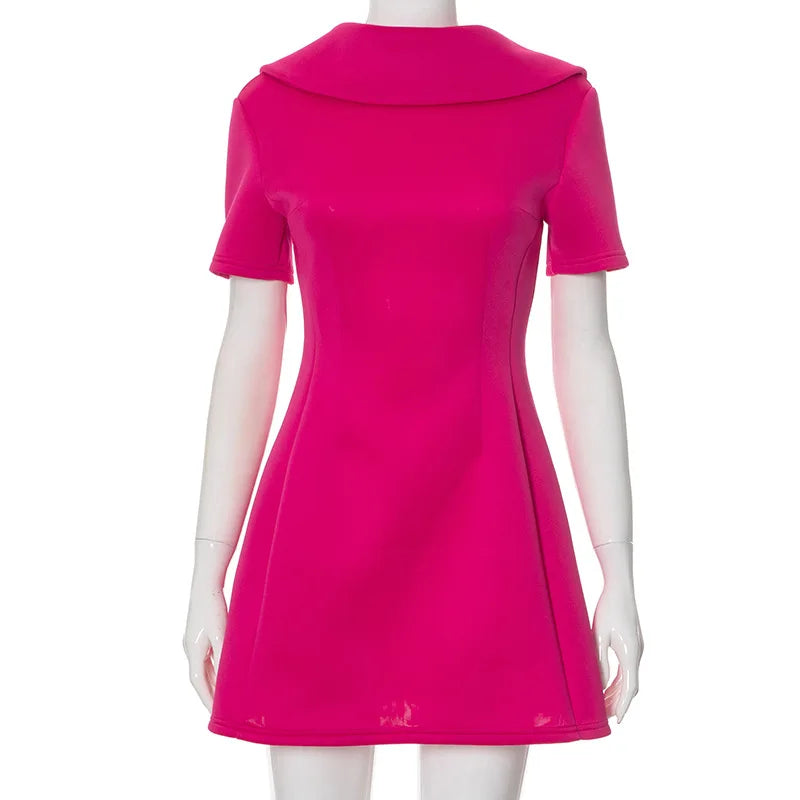 Pink Uptown Collar Short Sleeve Mini Dress