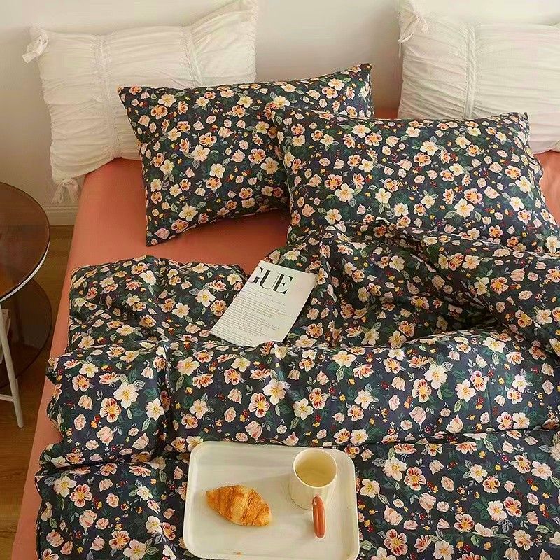 Floral Bedding Set with Duvet Cover Flat Sheet with Pillowcases  Kids Queen Full Size Boys Girls Bed Linen