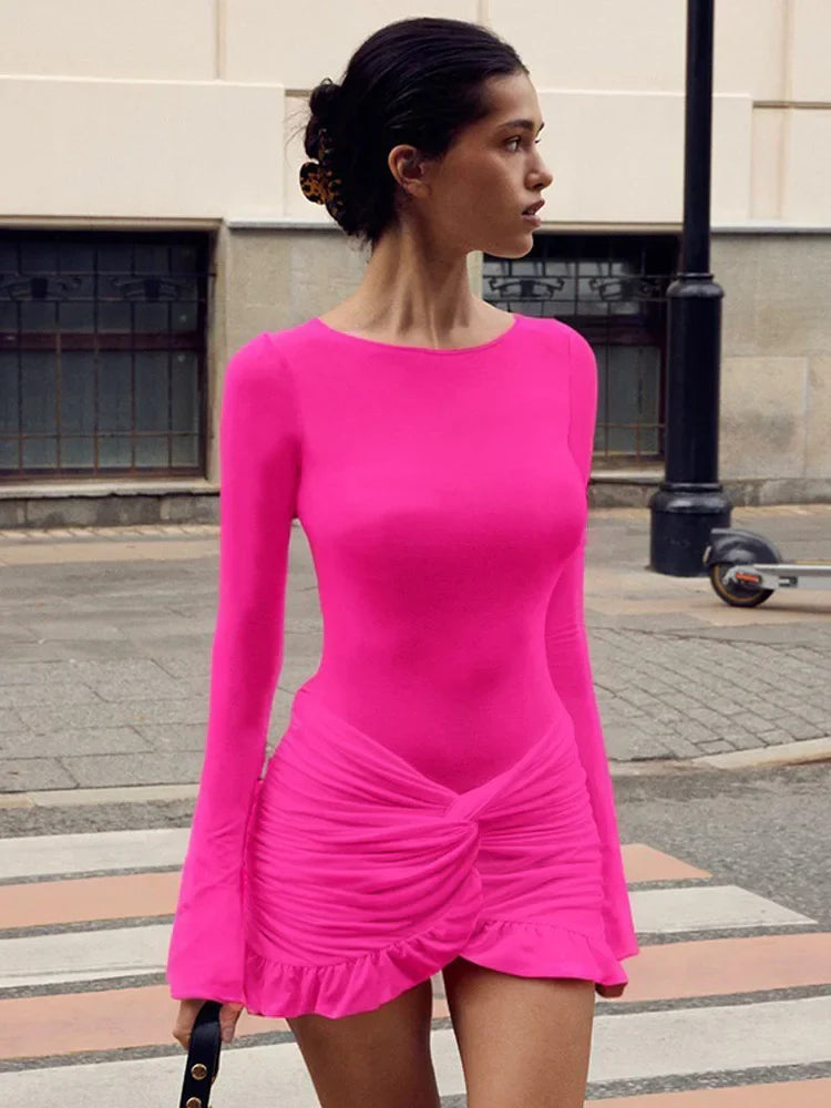 Long Sleeve Ruffled Twist Mini Dress