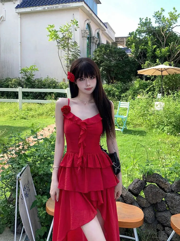 Red Ruffle Midi Dress