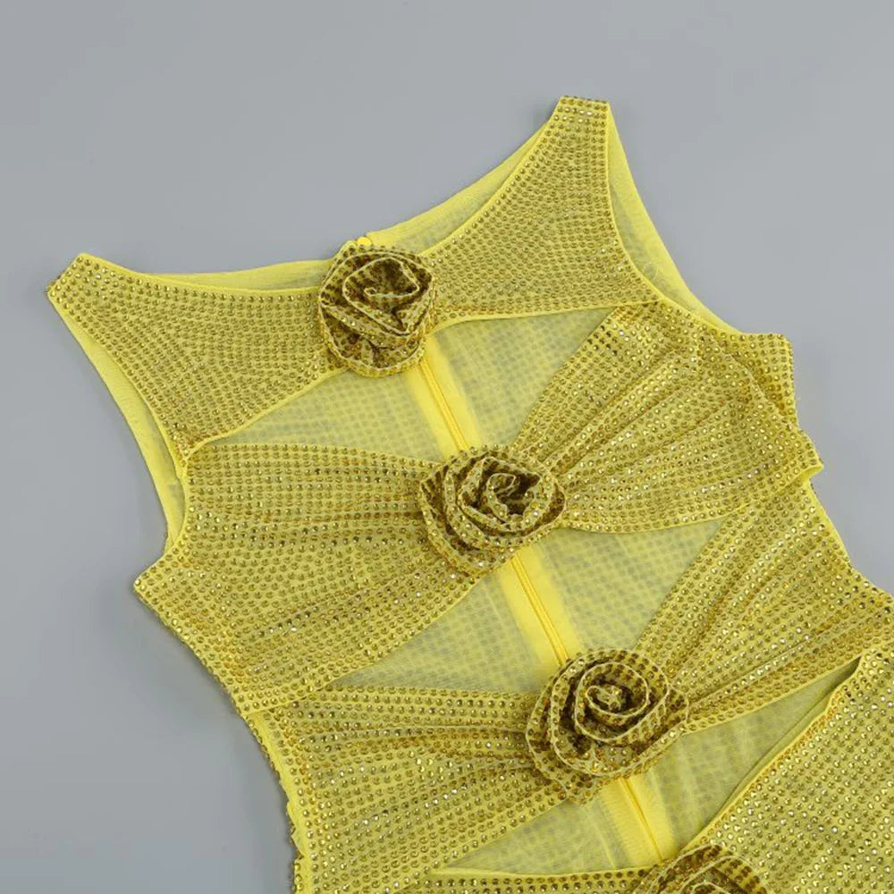 Sequin Flower Details Cut Out Bodycon Mini Dress
