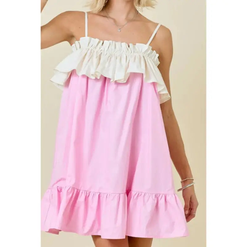 Ruffled Bow Tied Back Mini Babydoll Dress - Square Neck