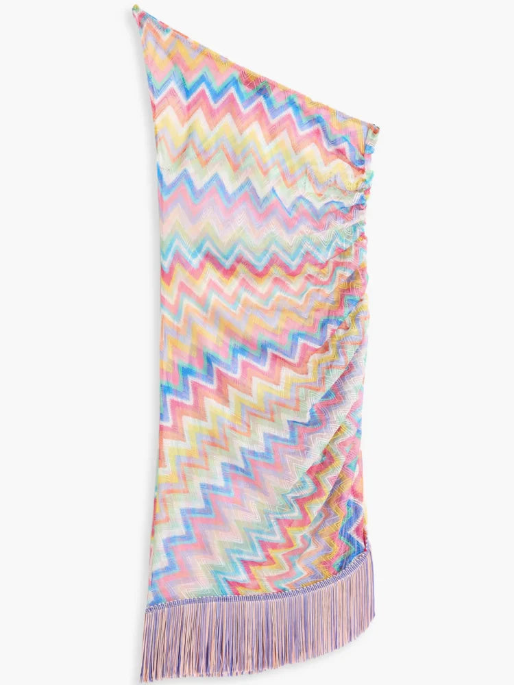 Rainbow Stripe Fringe Halter Beach Mini Dress