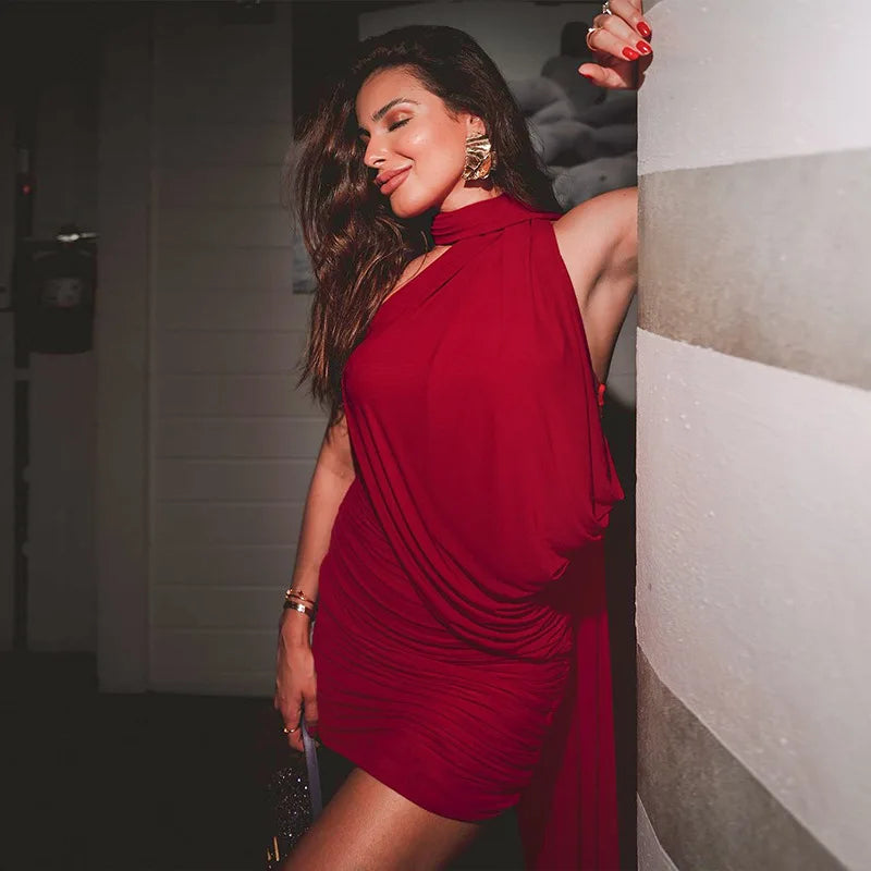 Halter Drape Bodycon Mini Dress