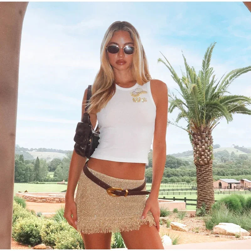 Knitted Tassels Patchwork Mini Skirt