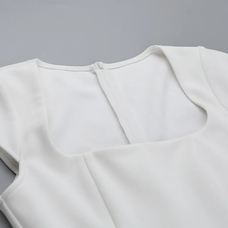 Square Neck Short Sleeve A-Line Solid Mini Dress