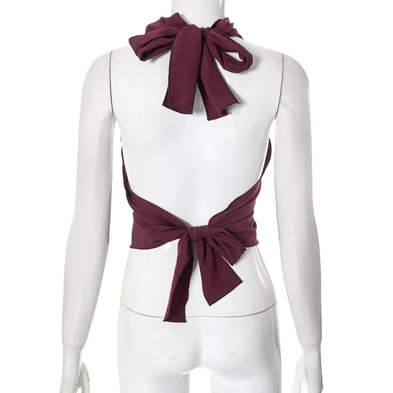 Halter Pinched Ruched Open Back Top