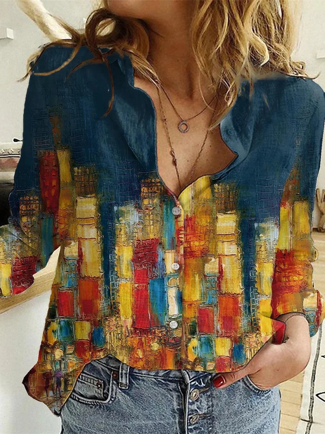 Button-Down Printed Blouse
