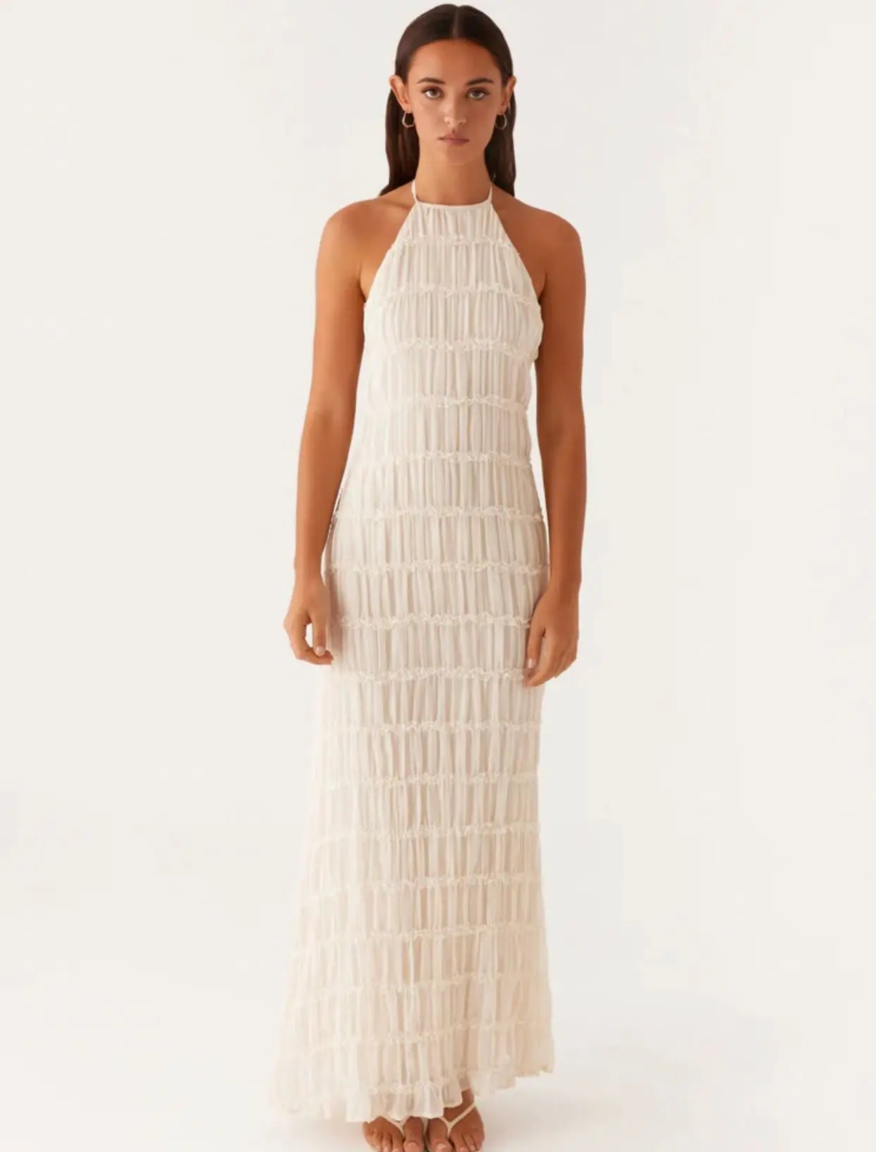 Halter Textured Open Back Maxi Dress
