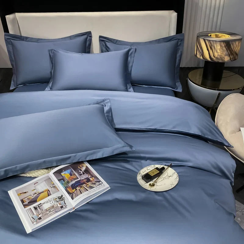 200S Count Long Staple Cotton Solid Color 100% Cotton Duvet Cover Quilt Single Pillowcase Sheet Fitted Bedding Set Queen King