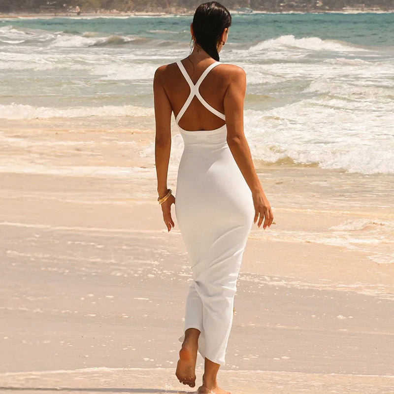 Solid Racer Back Tank Midi Dress