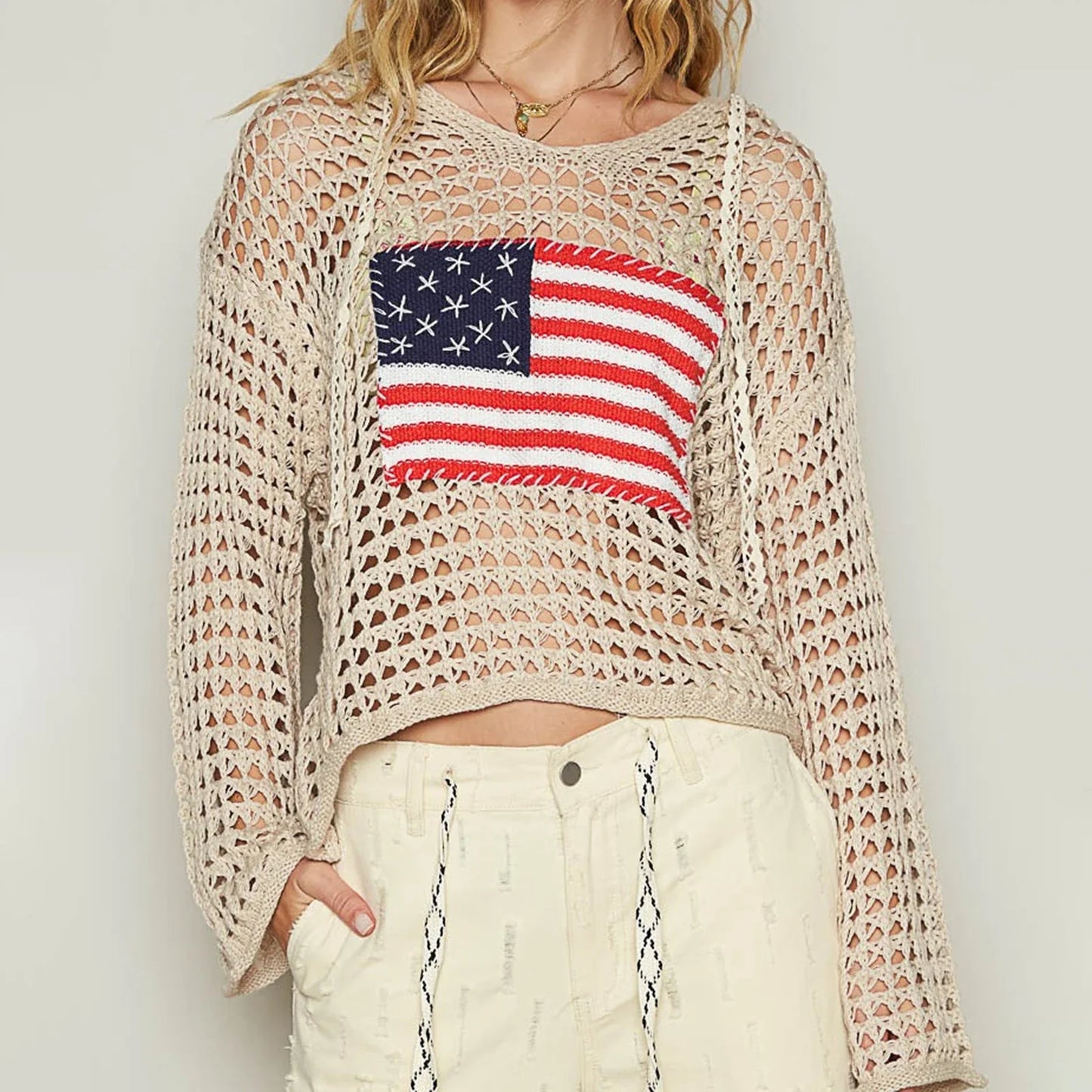 American Flag Crochet Sweater Top