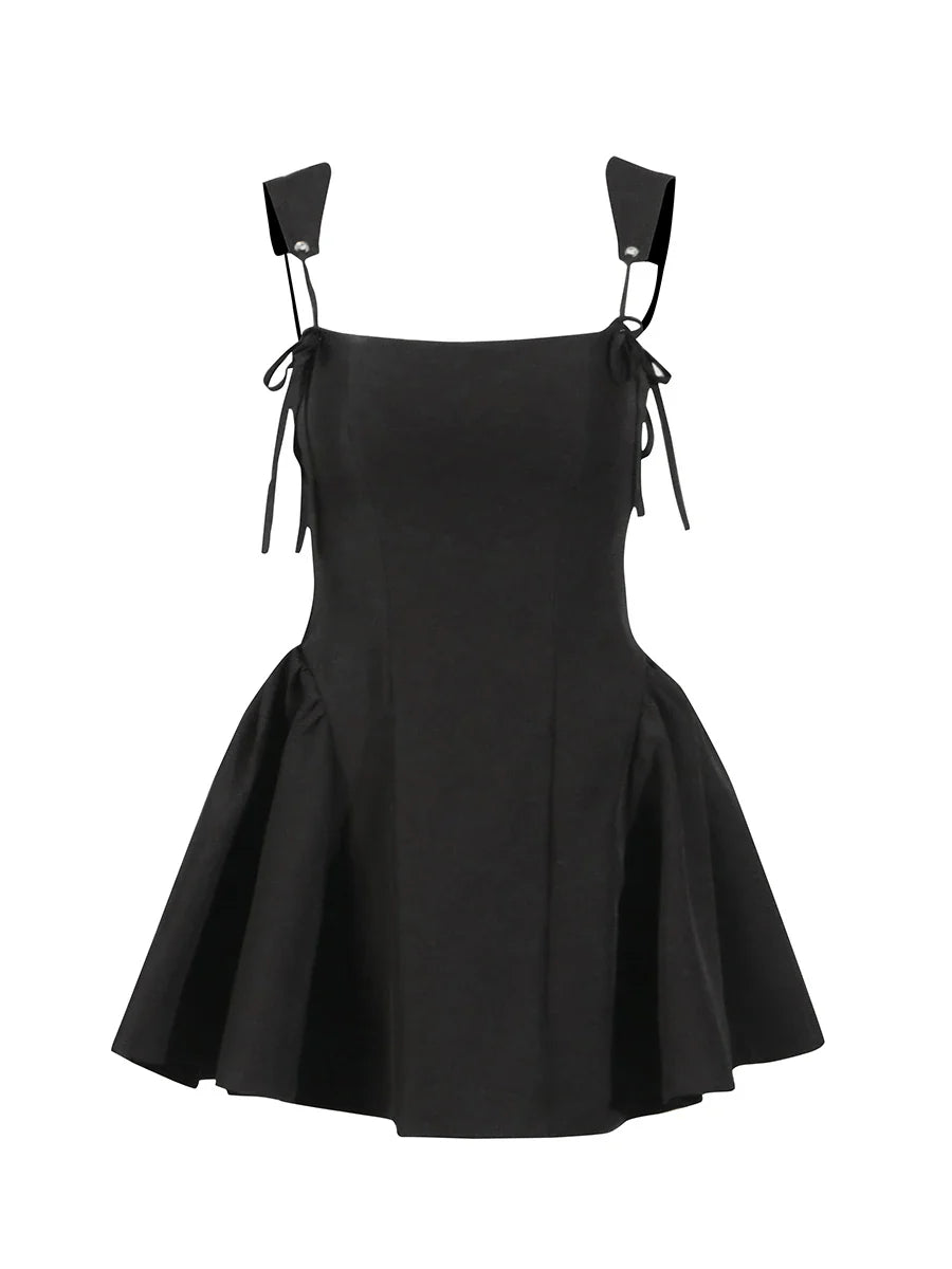 Solid Tie Up Strap Mini Dress