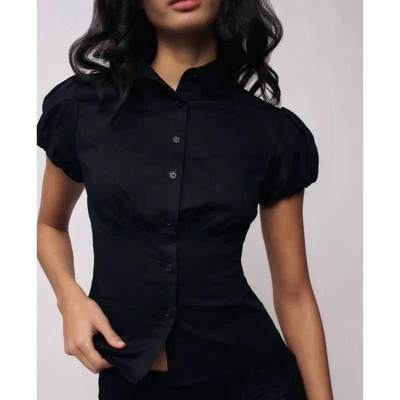 Button Down Lapel Top - Polka Dot Slim Fit