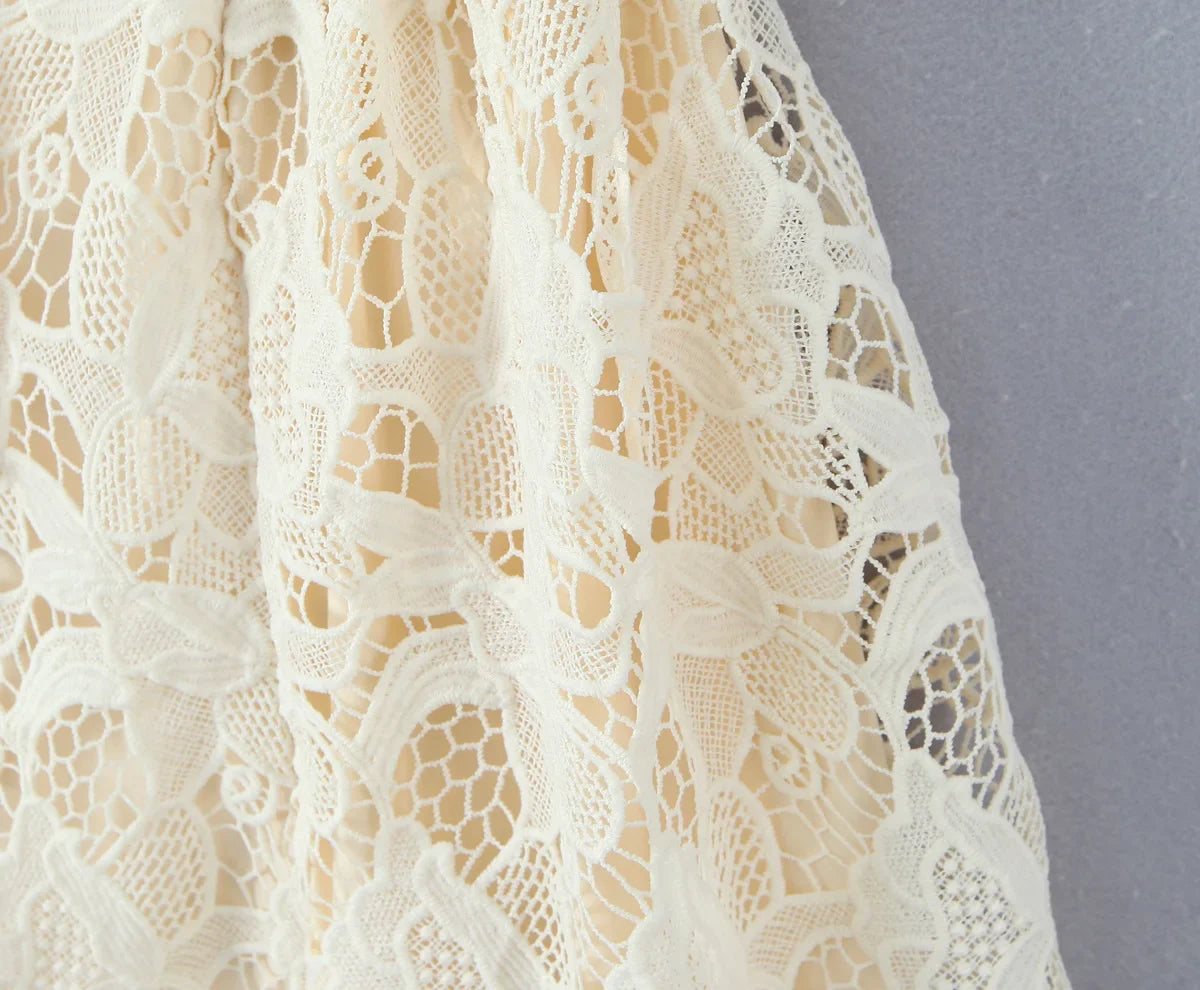 Lace Embroidered Spaghetti Strap Mini Dress