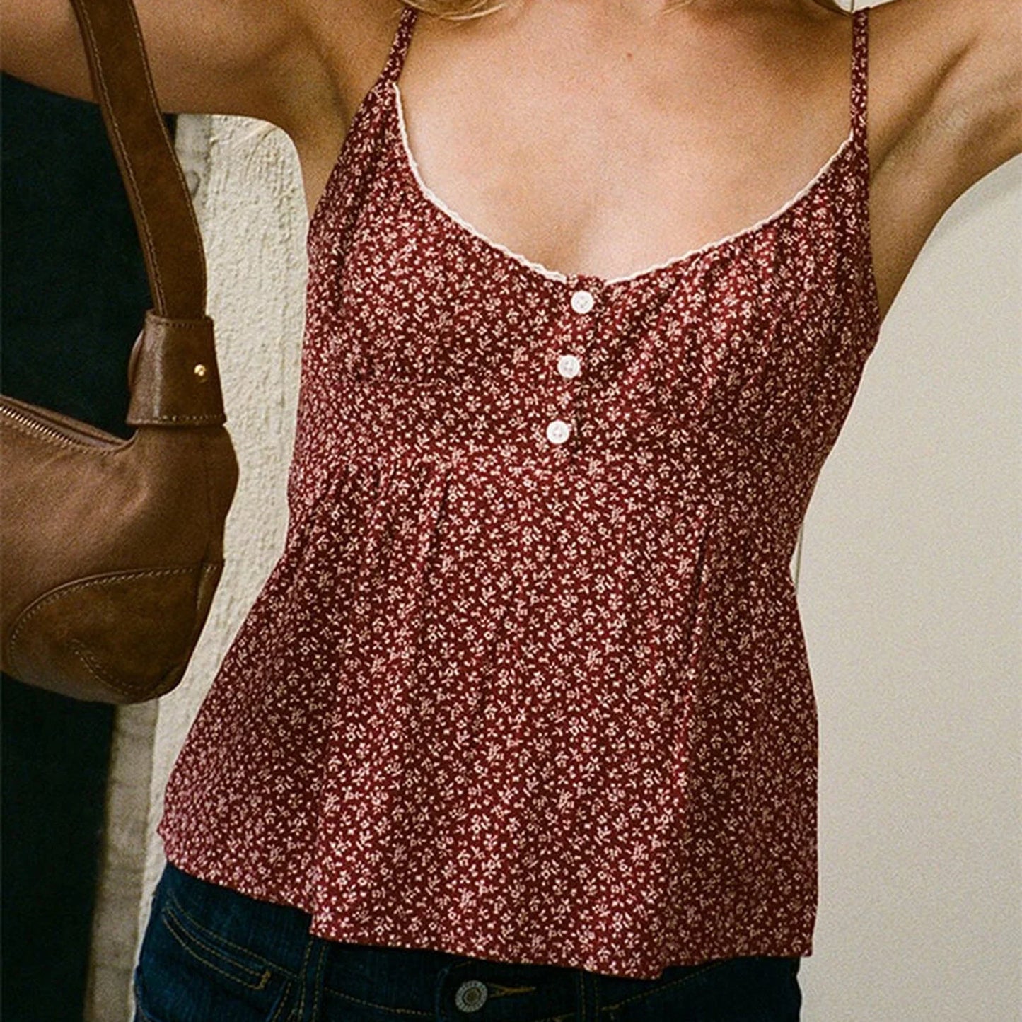 Plaid Printed Babydoll Cami Top