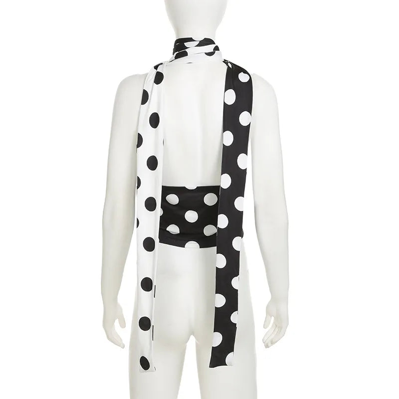 Contrast Polka Dot Cross Scarf Top