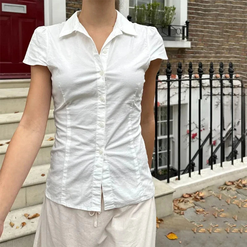 Short Sleeve Button Up Blouse
