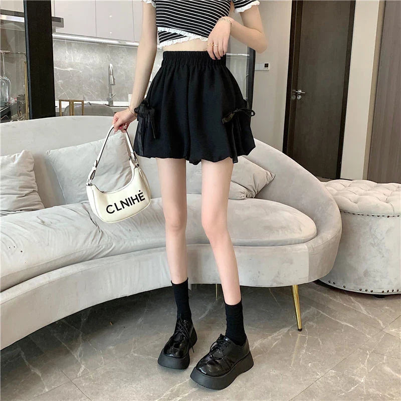 Bow Elastic Loose Bloomer Shorts