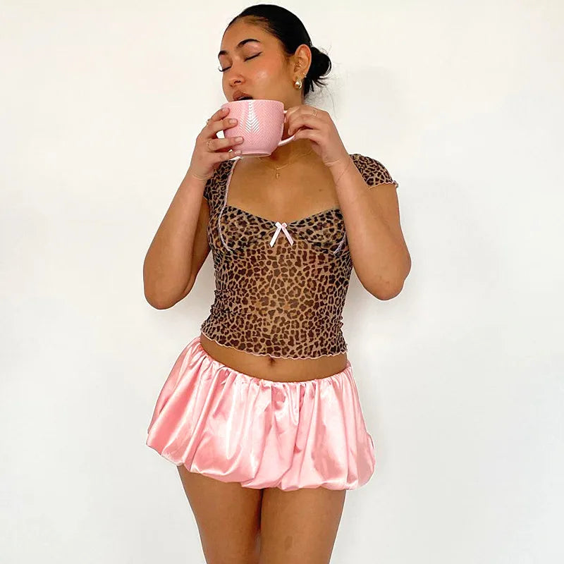 Satin Puff Low Waist Mini Skirt