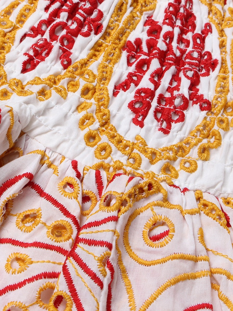 Embroidered Design Tube Ruched Mini Dress