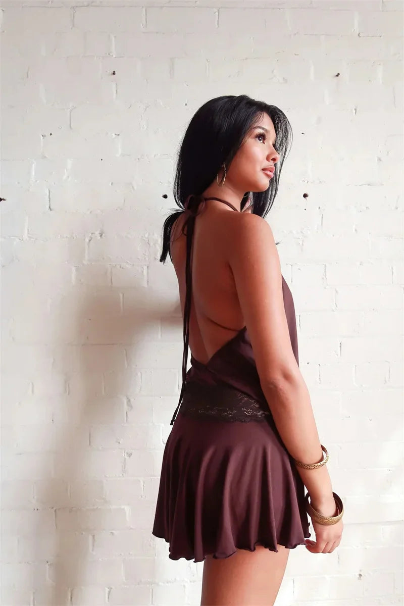 Puff Halter Frill Mini Dress