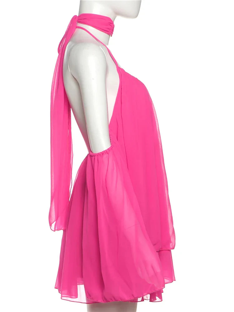 Frill Off-shoulder Long Sleeve Chocker Mini Dress