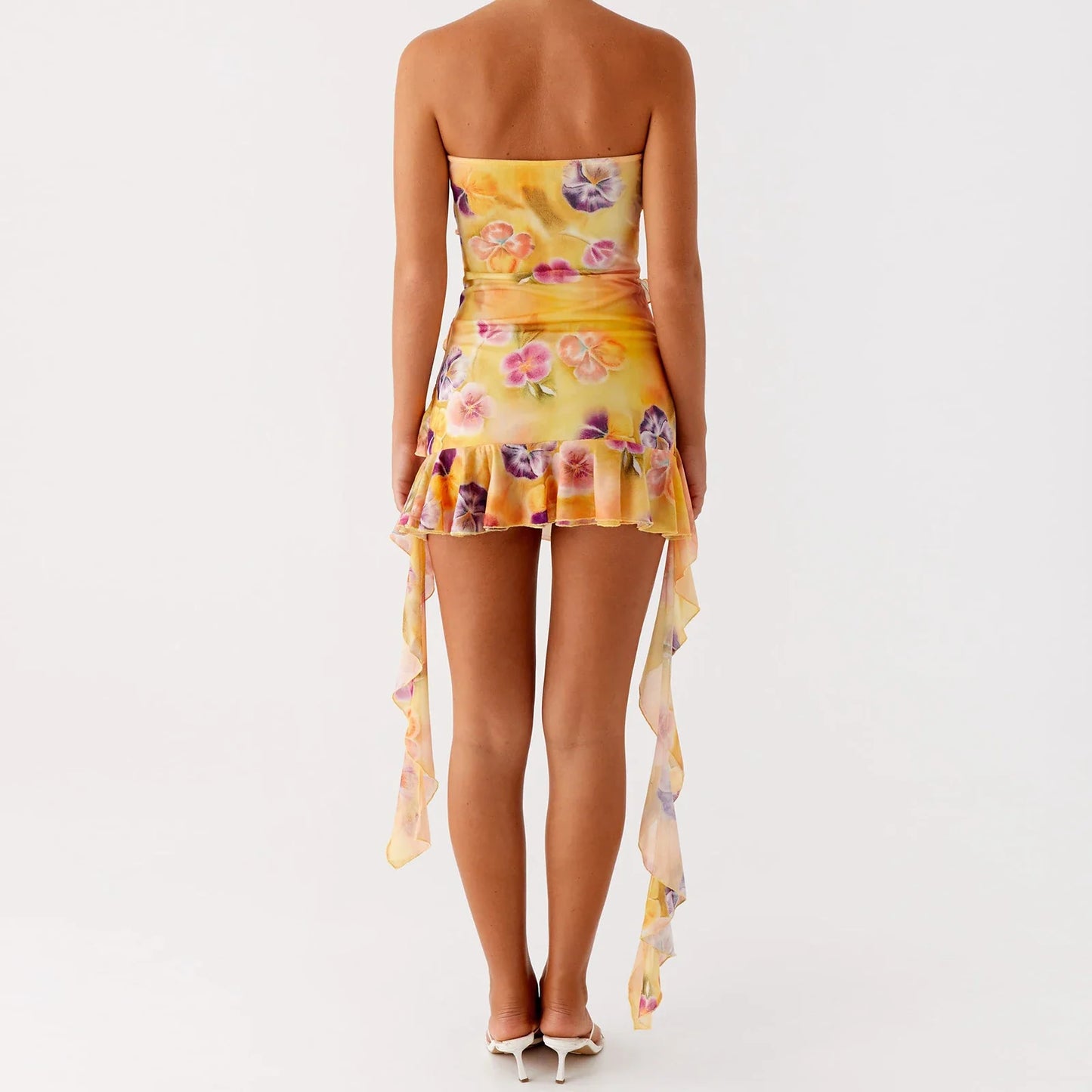 Ruffles Printed Tube Mini Dress