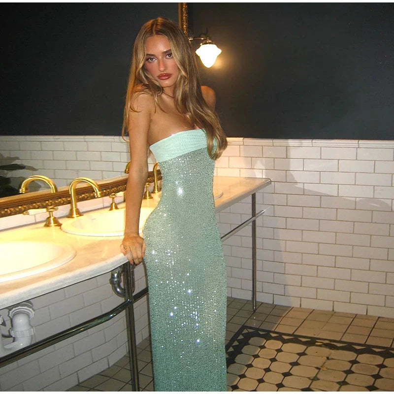 Strapless Sequin Maxi Dress