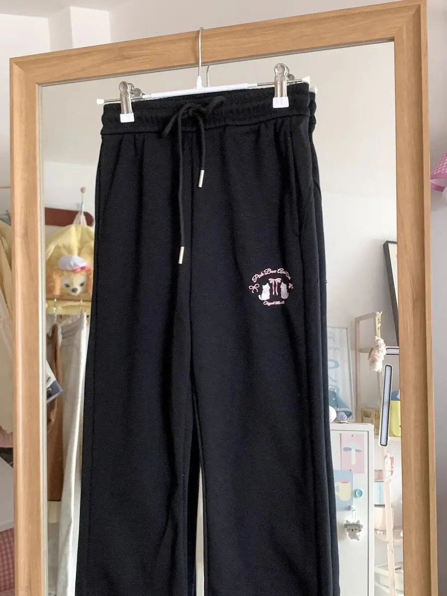 Flare High Waist Butterfly Embroidery Track Pants