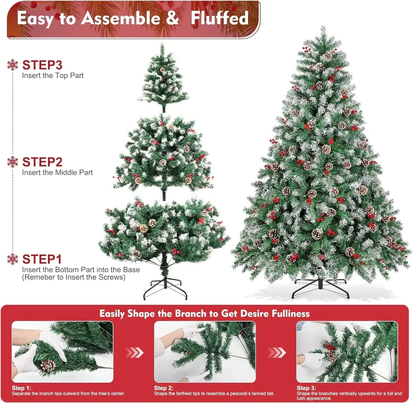 Pinecone Christmas Tree with Berry Pine Nuts Very Beautiful with Automatic Hinges Quick Installation Advanced Xmas Tree Green