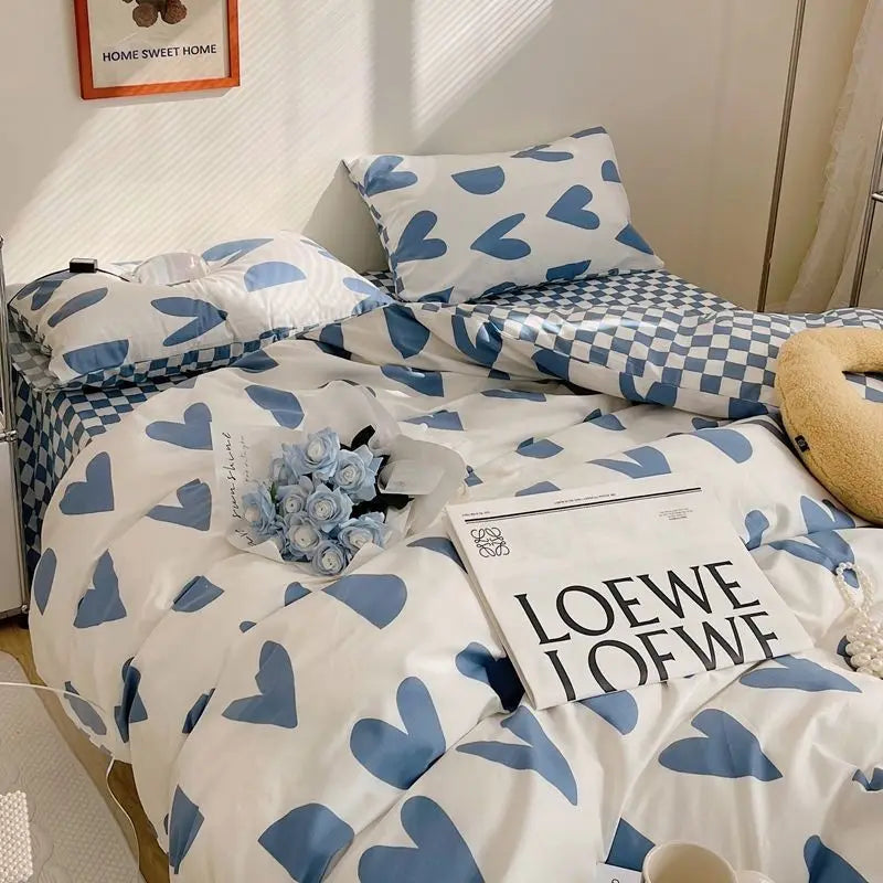 Red Cherry Plaid Duvet Cover Set with Sheet Pillowcase Soft Cover NoFilling Warm Bed Linen Twin Full Queen Size Home Bedding Set