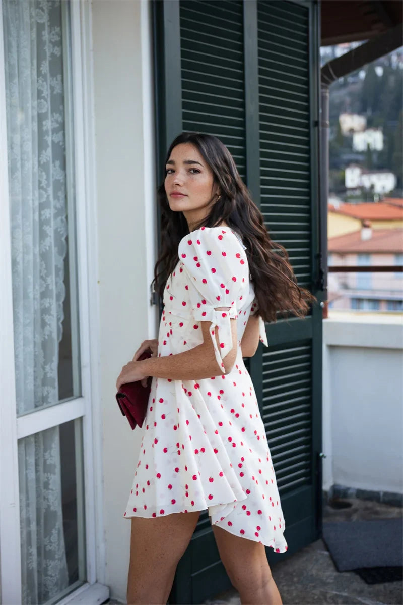 White Polka Dot Short Sleeve Mini Dress