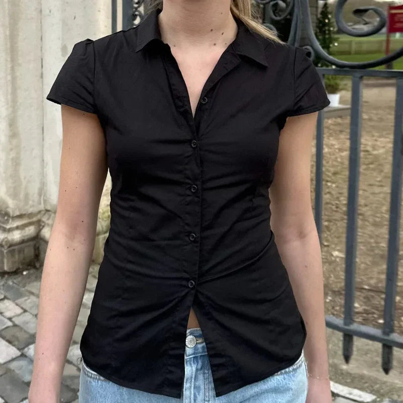 Short Sleeve Button Up Blouse