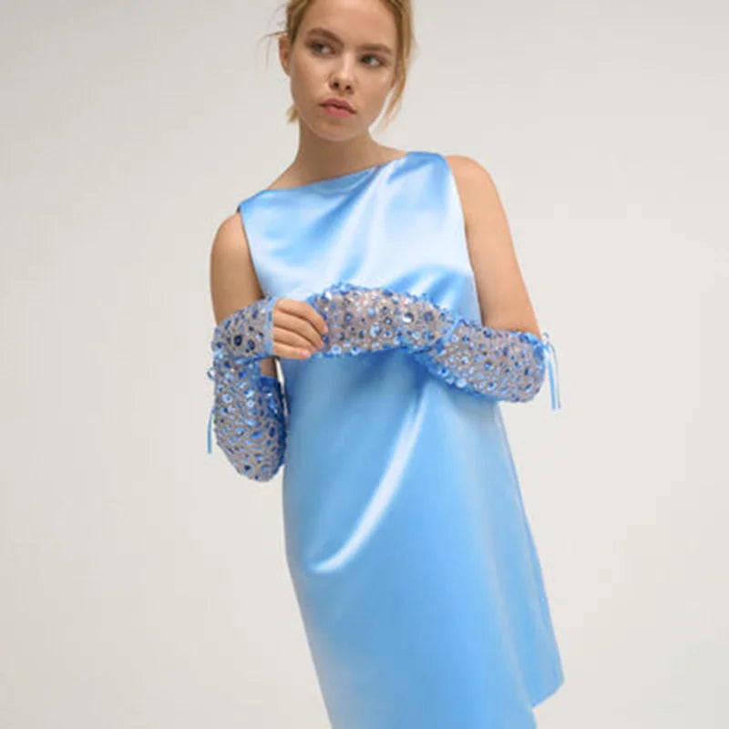 v-cut Backless Bow Satin Mini Dress