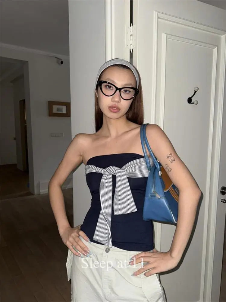 Tie Up Striped Tube Top