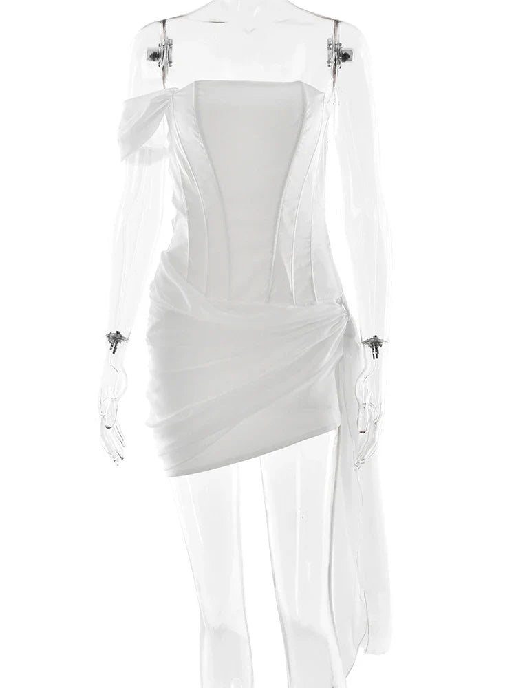 Satin Sheer Corset With Wrap Around Style Mini Dress