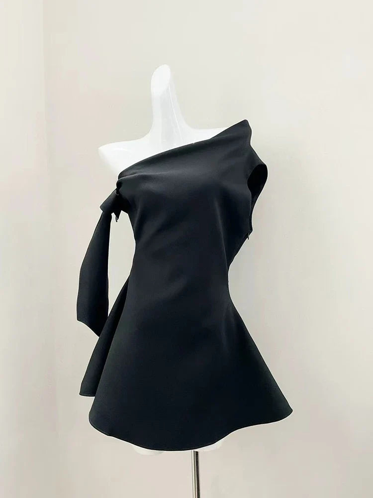 One Shoulder Tie-up Mini Dress