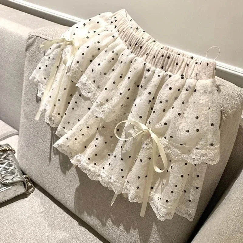 White Polka Dots Elastic Mini Skirt - Streetwear A-Line