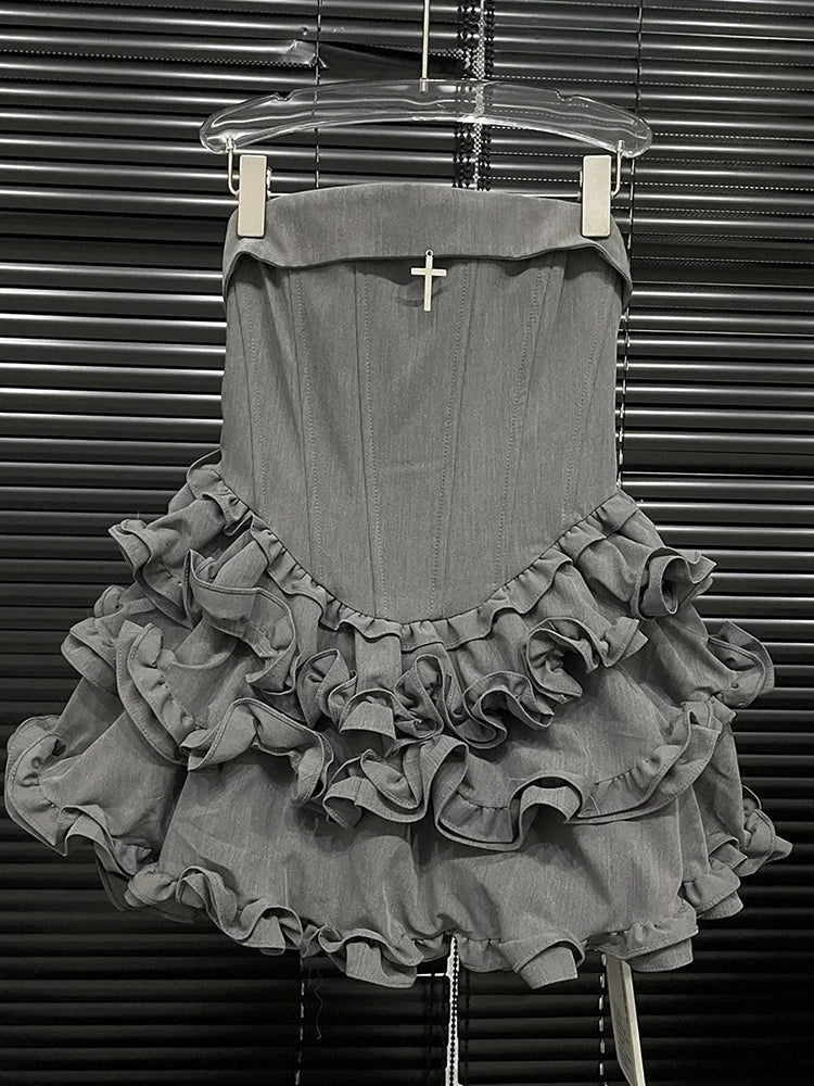 Strapless Multilayer Ruffles Mini Dress