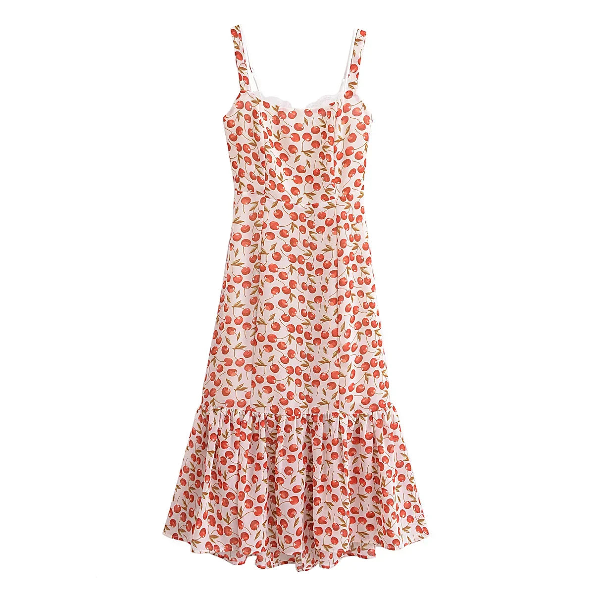 Cherry Print Strap Midi Dress
