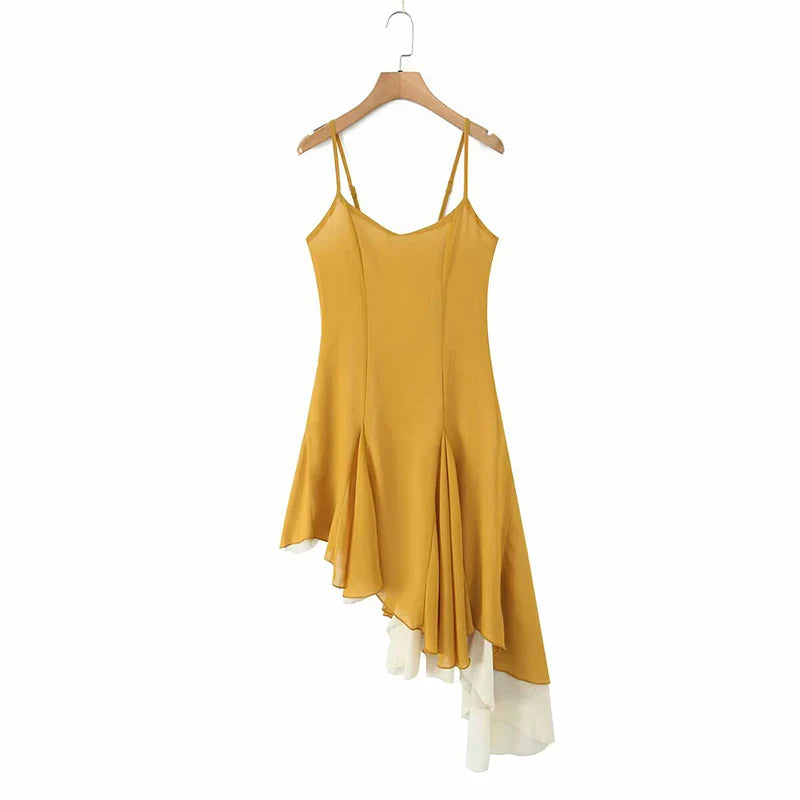 Ruffle Asymmetric Strappy Midi Dress