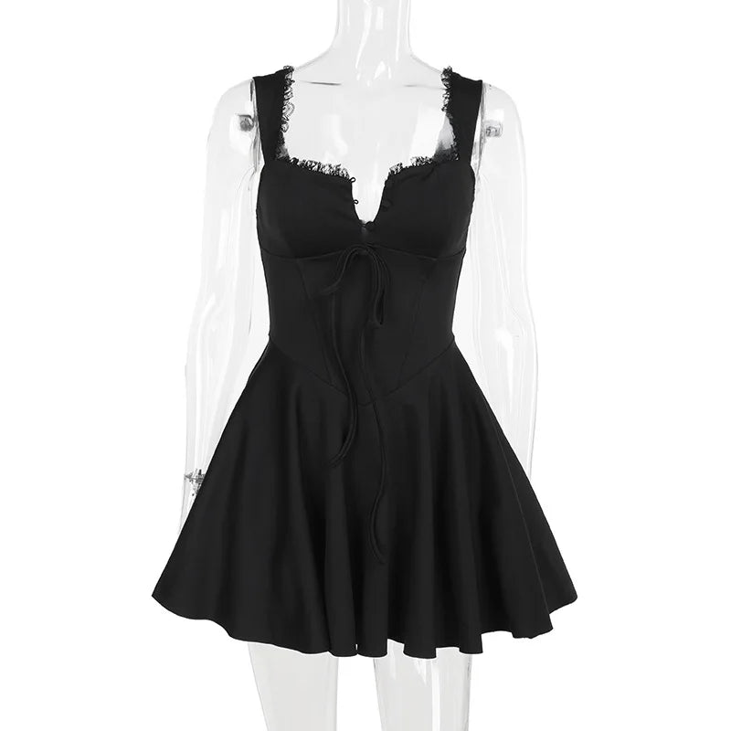 Strap Tie Up Frill Mini Dress