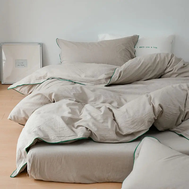 Mint Manbo Rolled Edge Washed Cotton Bed Four Piece Set, Duvet Cover, High-end Bed Sheet, Student Bed, Dormitory Three Piece Set