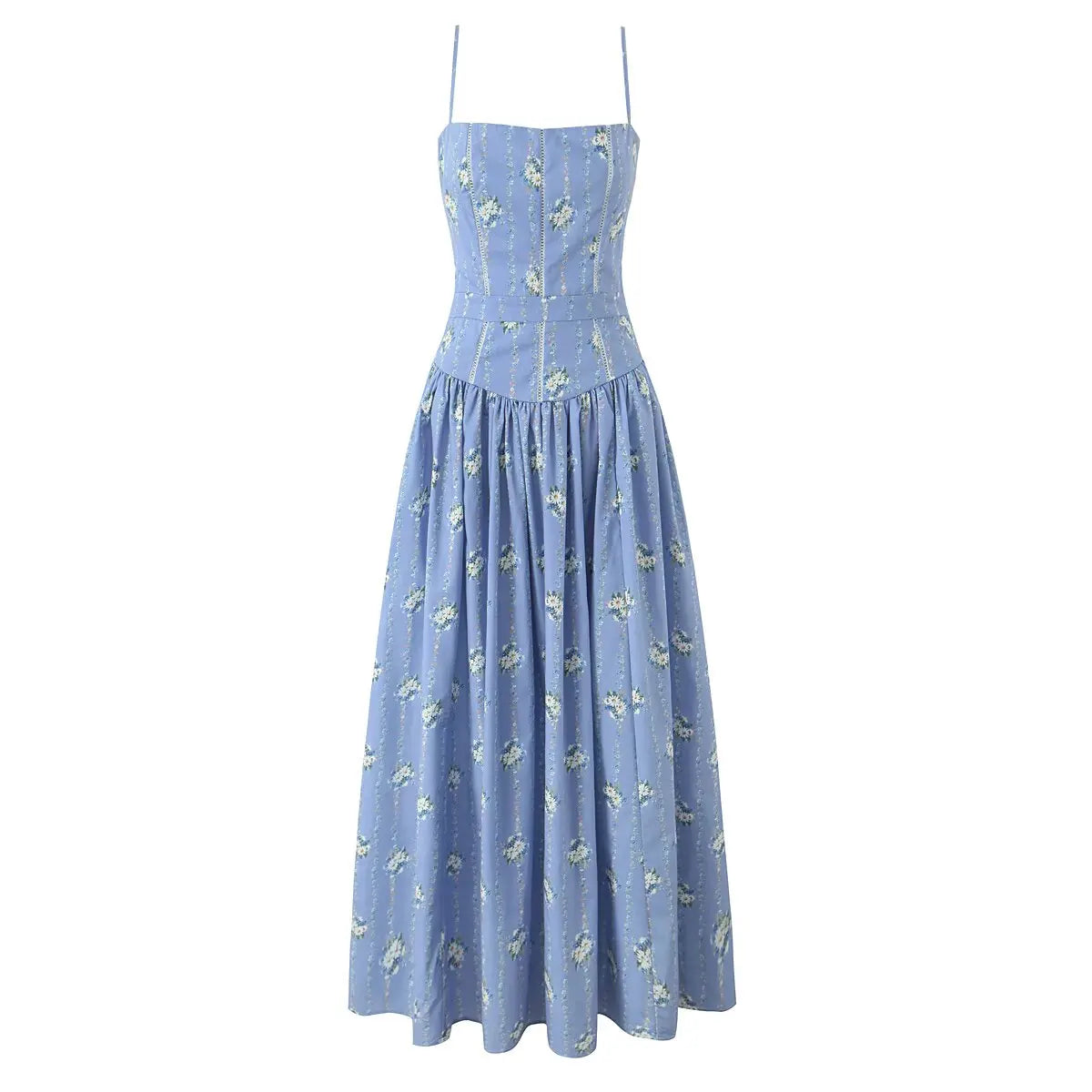 Purple Pleated Floral Print Strap Maxi Dress