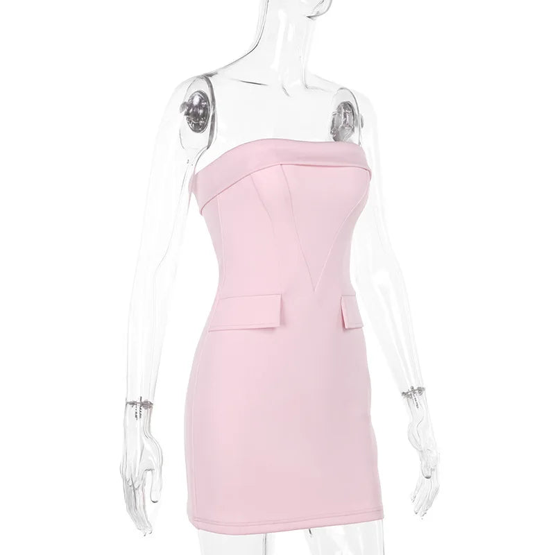 Strapless Pink Bodycon Suit Mini Dress