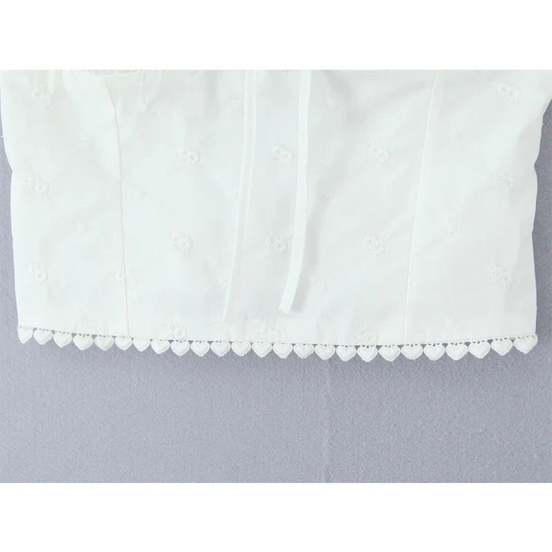 White Ruched Tie Up Crop Top