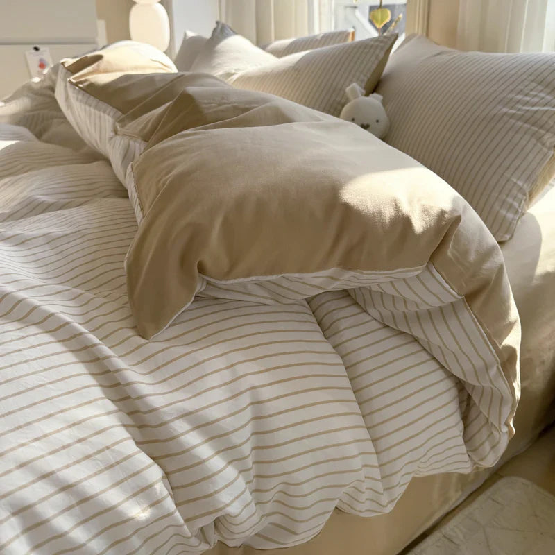 New Stripe Series Quilt Cover Skin Friendly 4-piece Bedding Set Pillow Case with Bed Sheet Four General 150x200 200x230