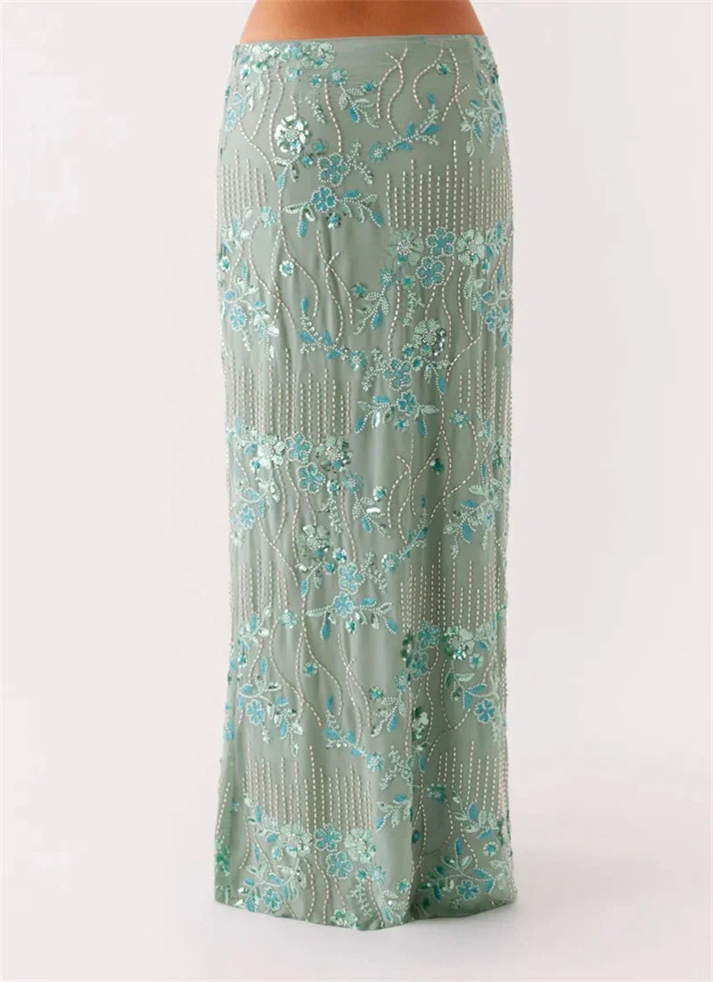 Sequins Embroidery Maxi Skirt