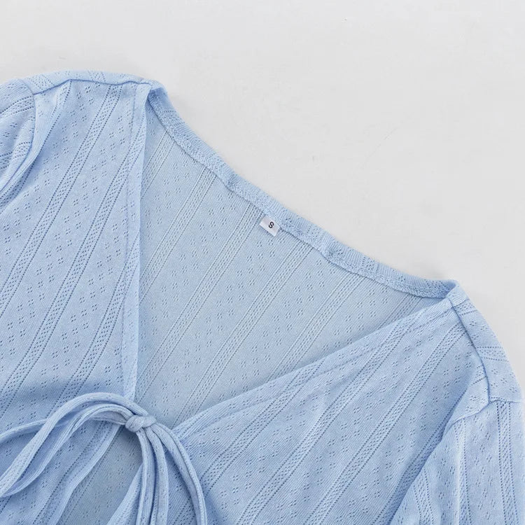 Lace-Up Ruffled Crop Top And Shorts Two Piece-Set